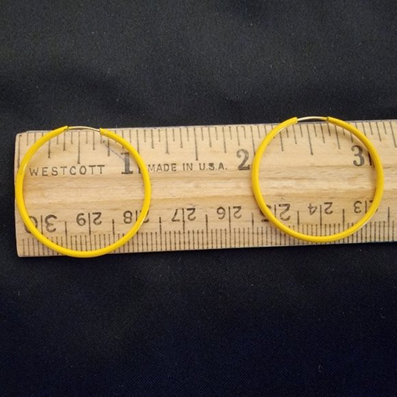 Vintage Yellow Hoop Pierced Earrings - Picture 2 of 4